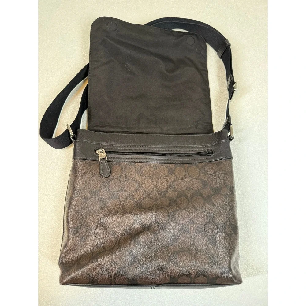 Coach F54771 Mens Charles Small Messenger Bag Black with Brown Signature Leather - Picture 2 of 11